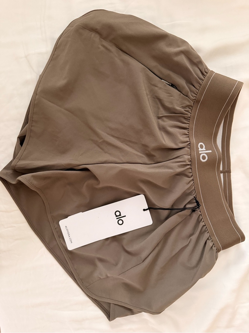 ALO Yoga Olive Tree color Athletic Shorts with Branded Waistband